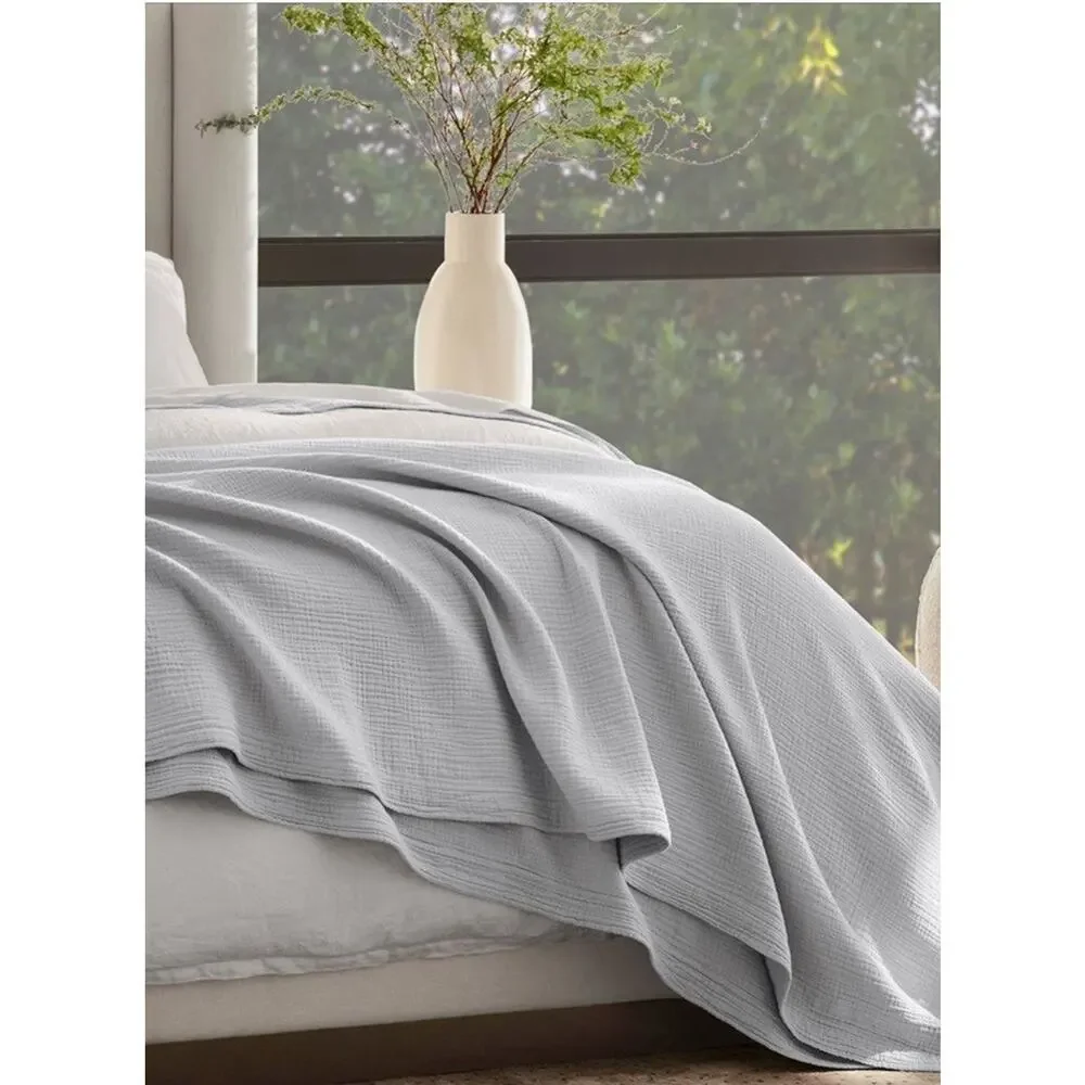 Boll & Branch Dream Bed Blanket Organic Cotton Sky Blue Full/ Queen NEW $319